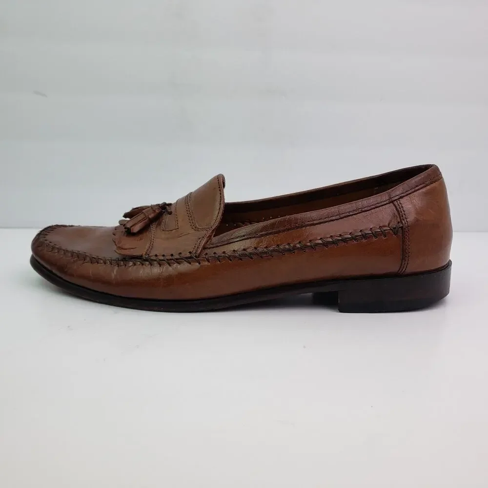 Bostonian Mens Size 11 Brown Leather Slip On Formal Tassel Loafer Shoes